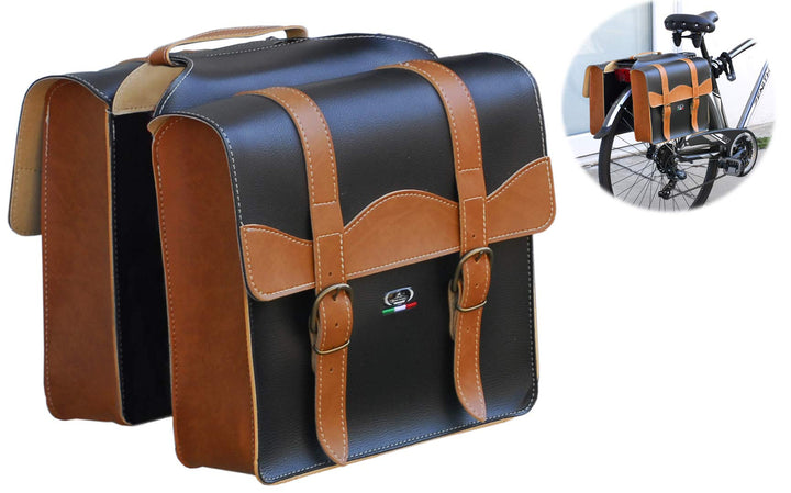 Doppelte Gepäckträgertasche Montegrappa Modell 0024 - Hohe Qualität - Made in Italy - Schwarz/Honig