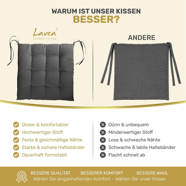 Lavea® Sitzkissen 40x40 cm Lindgrün – 4er Set – mit Stoffbändern, Outdoor &amp; Indoor geeignet – Bequem