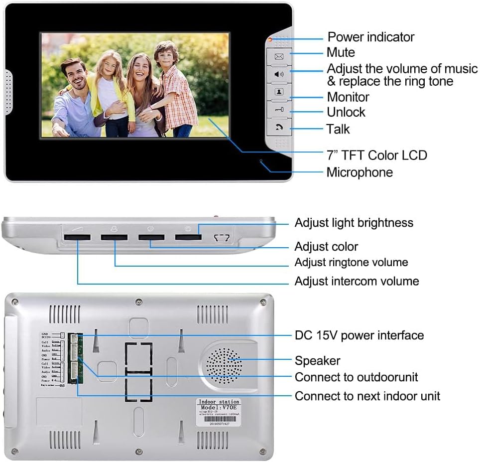 7 Zoll wasserdichte Video Gegensprechanlage verdrahtete Video Türsprechanlage Intercom Digital HD Mo