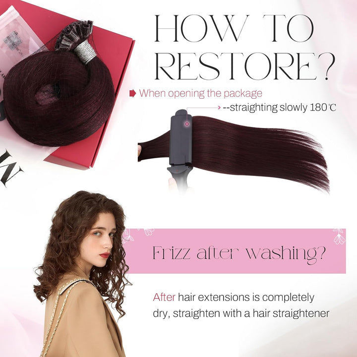 Moresoo 24 Zoll Weinrot Human Hair Bonding Extensions Echthaar Hot Fusion Utips Individuell Remy Ext
