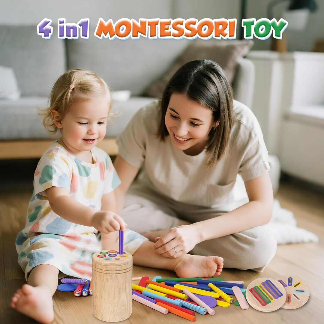 Montessori Spielzeug ab 1 Jahr, 4-in-1 Montessori Spielzeug ab 1 2 3 Jahre, Holz Montessori Spielzeu