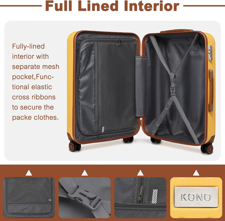 Kono Hartschalenkoffer Reisekoffer Koffer Trolleys 100% ABS Handgepäck Koffer mit 8 Spinnerräder Rol