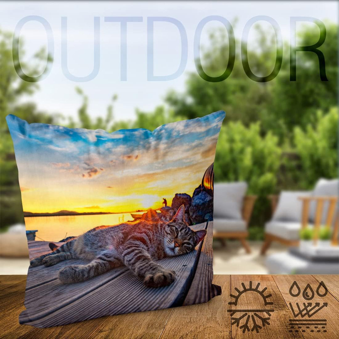 VOID Katze Sonnenuntergang Kissenbezug Kissenhülle Sofakissen Kissen Deko Outdoor-Kissen Dekokissen,