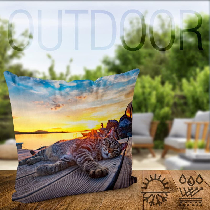VOID Katze Sonnenuntergang Kissenbezug Kissenhülle Sofakissen Kissen Deko Outdoor-Kissen Dekokissen,