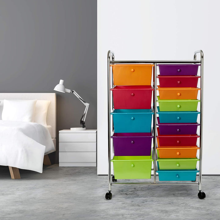 Seville Classics Rollwagen mit 15 Schubladen, Bunt, 64 x 39 x 97 cm 15 Schubladen 64 x 39 x 97 cm Me