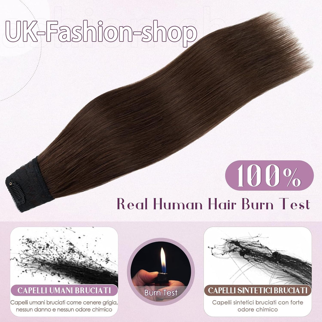 UK FASHION SHOP Clip Extensions In 100% Remy Echthaar für Frauen mittelbraun glatt dick V-Form ein S