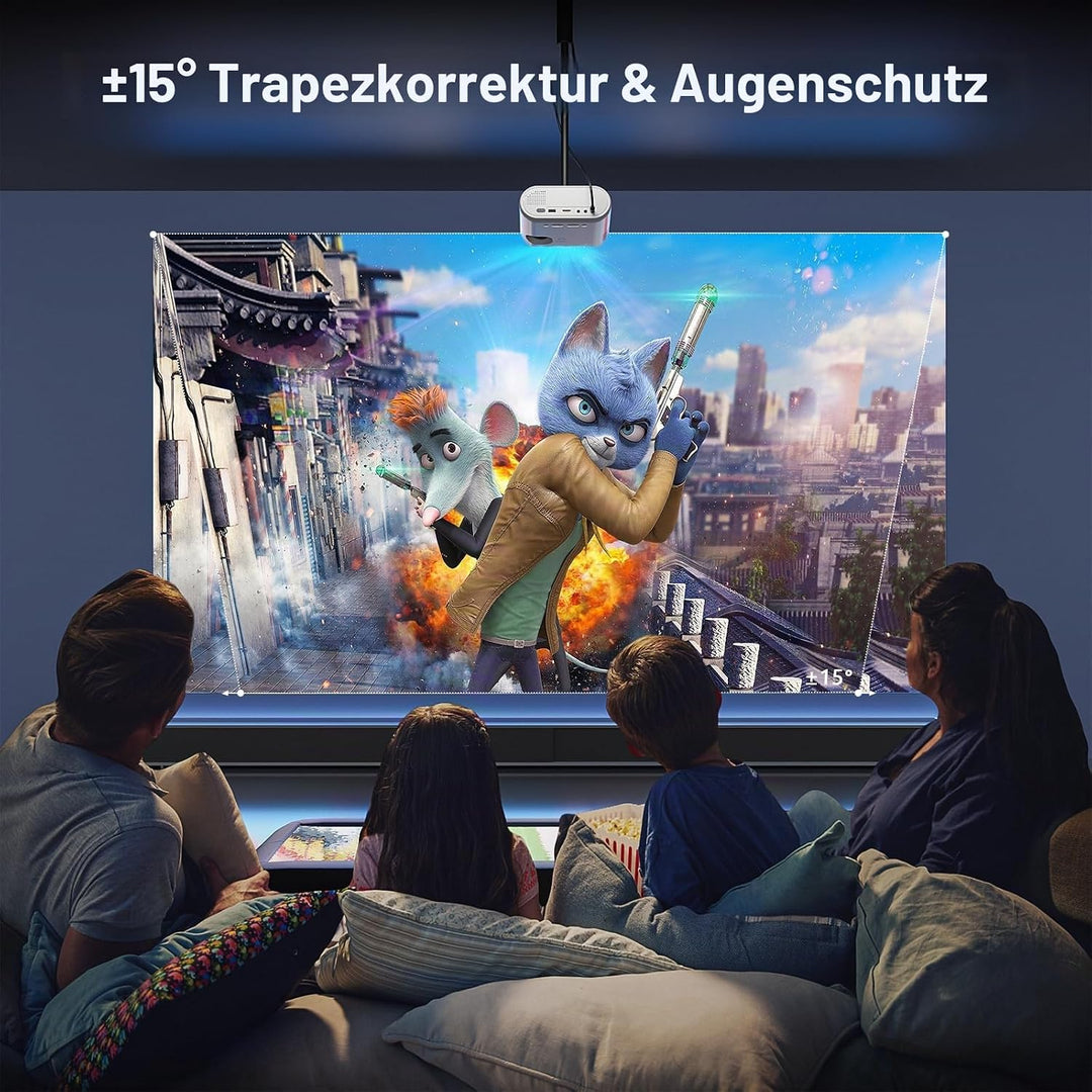 Mini Beamer mit Stativ, VISSPL 12000 Lux Beamer Klein unterstützt Full HD 1080P, 50% Zoom, ±15° Trap