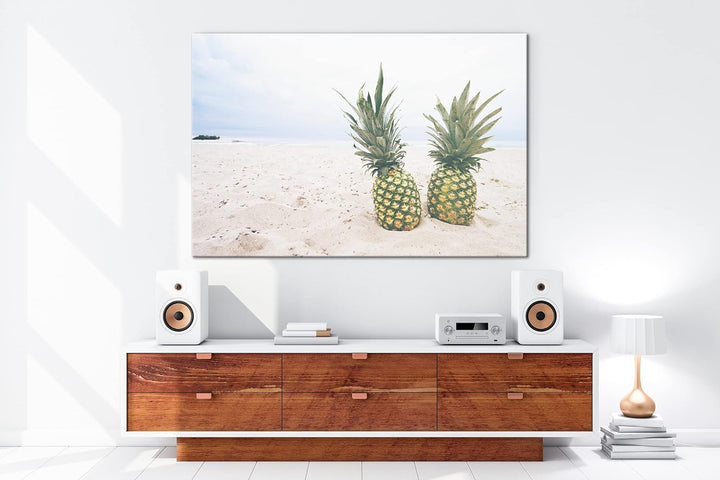 deyoli Ananas am Sandstrand Format: 60x40 als Leinwand, Motiv fertig gerahmt auf Echtholzrahmen, Hoc