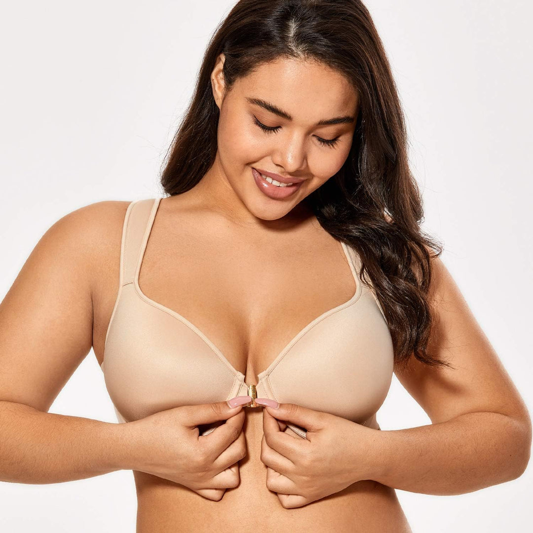 AISILIN Damen Vorderverschluss Racerback BH - Bügel, mit Leicht Gepolsterte 90E Beige, 90E Beige