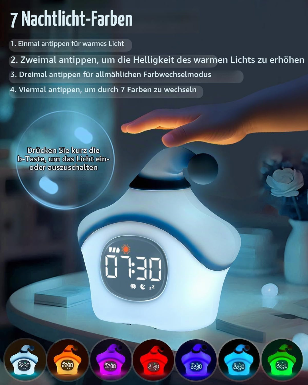 Yiliaw der Stern Kinderwecker mit Nachtlicht – Schlaftrainer &amp; Aufwachuhr, wiederaufladbare Silikonl