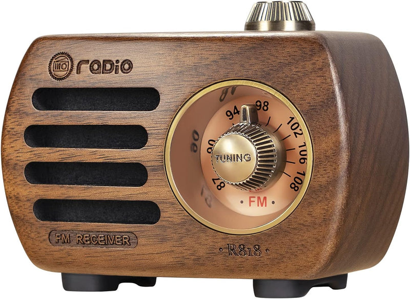 PRUNUS R-818 Holz Mini Radio Klein, Retro Radio mit Bluetooth Lautsprecher, tragbares FM UKW Radio,