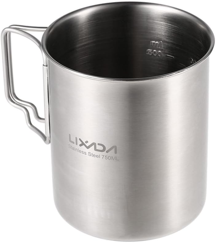 Lixada Camping Topf Edelstahl Titan Tasse Becher 750ml mit Faltbaren Griffe und Deckel Outdoor Kocht