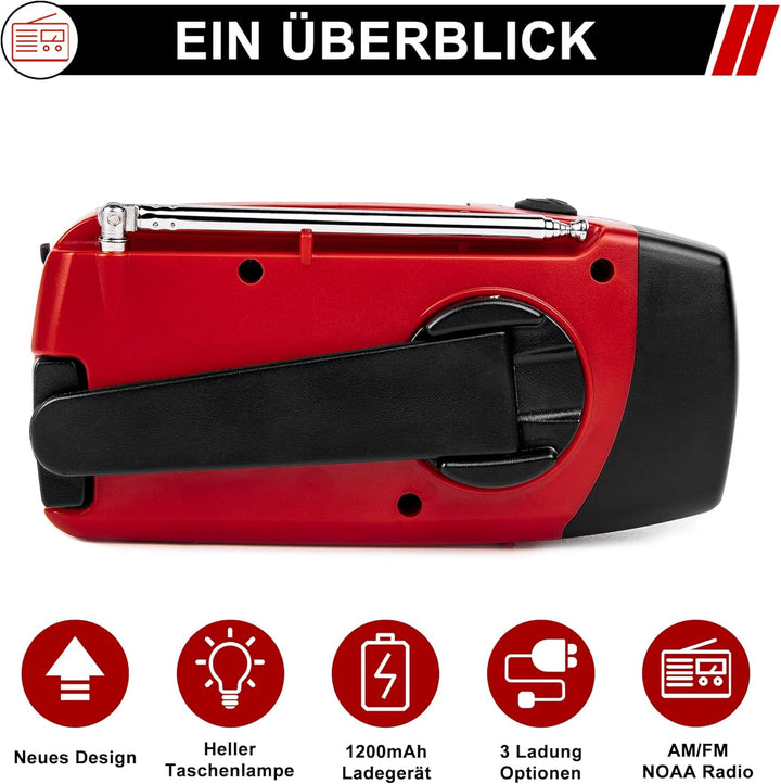Solar-Energie-Notfall-Radio, NOAA Haus und Camping Notfall-Wetter-Radio mit AM/FM, Dynamo-Taschenlam