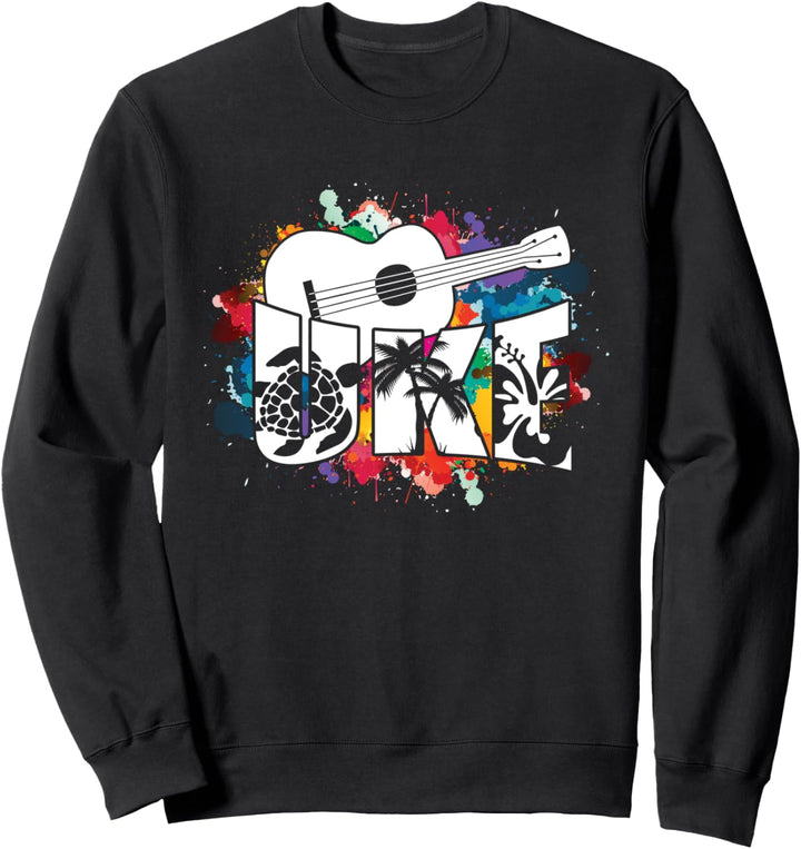 Uke Bunt Farbenflecke Gitarrist Musikinstrument Akustik Uke Sweatshirt
