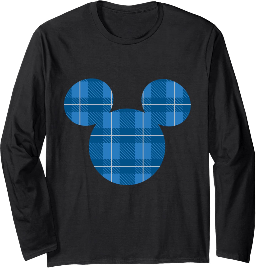 Disney Mickey Mouse Icon Blue Holiday Plaid Langarmshirt