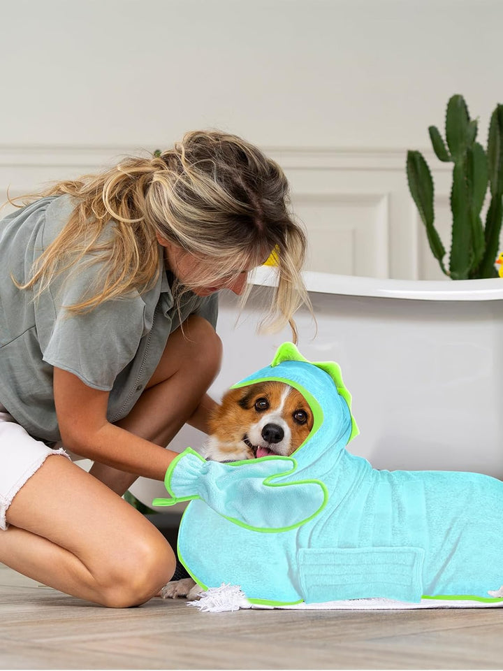 Hundebademantel Schnell Trocknend Badetuch aus Mikrofaser, Bibykivn Einstellbar Hundehandtuch mit Kl