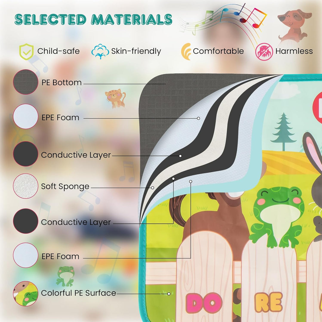 KOMFOTTEU Boden Klaviermattemit 10 Tiergeräuschen, Klaviermatte mit 10 Tasten & 10 eingebauten Liede