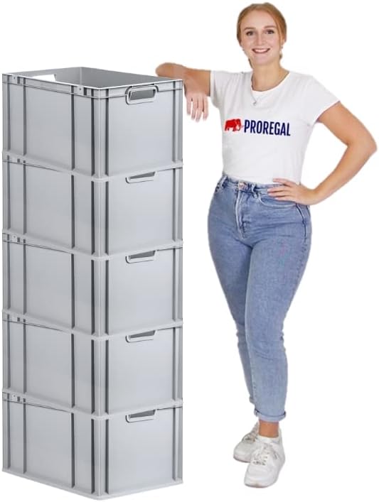 PROREGAL SparSet 5x Eurobox NextGen Grip | HxBxT 32x40x60cm | 65 Liter | Griffe offen | Verstärkter
