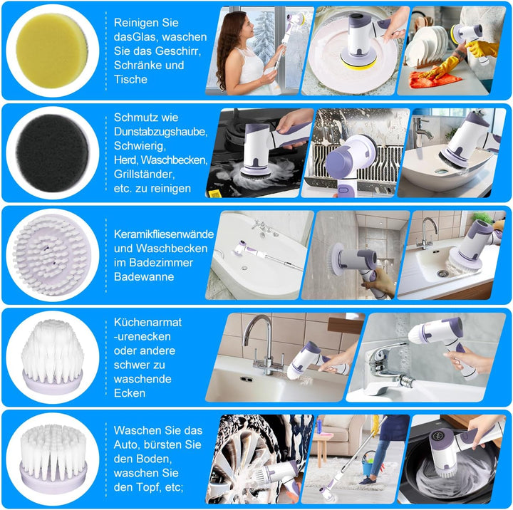 Electric Cleaning Brushes with 5 Interchangeable Brush Heads and 2 Adjustable Speeds, Cordless Handh