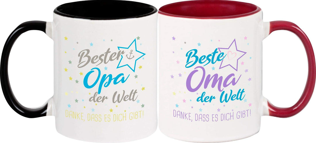 ShirtInStyle, Tassenset beste Oma, bester Opa der Welt, danke das es dich gibt! Farbe weinrot und sc
