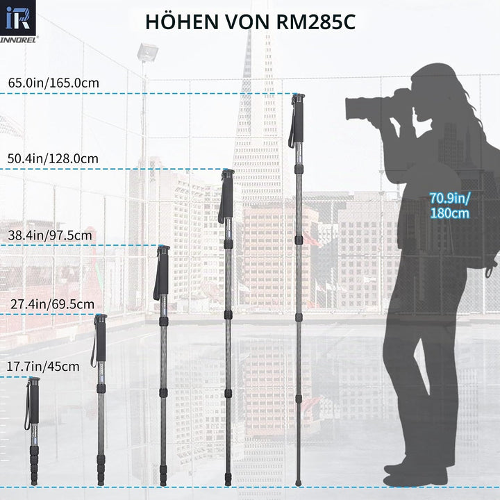 Kohlefaser-Kamera-Einbeinstativ INNOREL RM285C Professionelles, tragbares, leichtes Reise-Einbeinsta