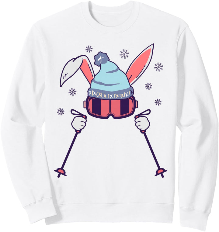Skifahren Hase mit Skistöcke Skibrille Skicap Osterhase Sweatshirt