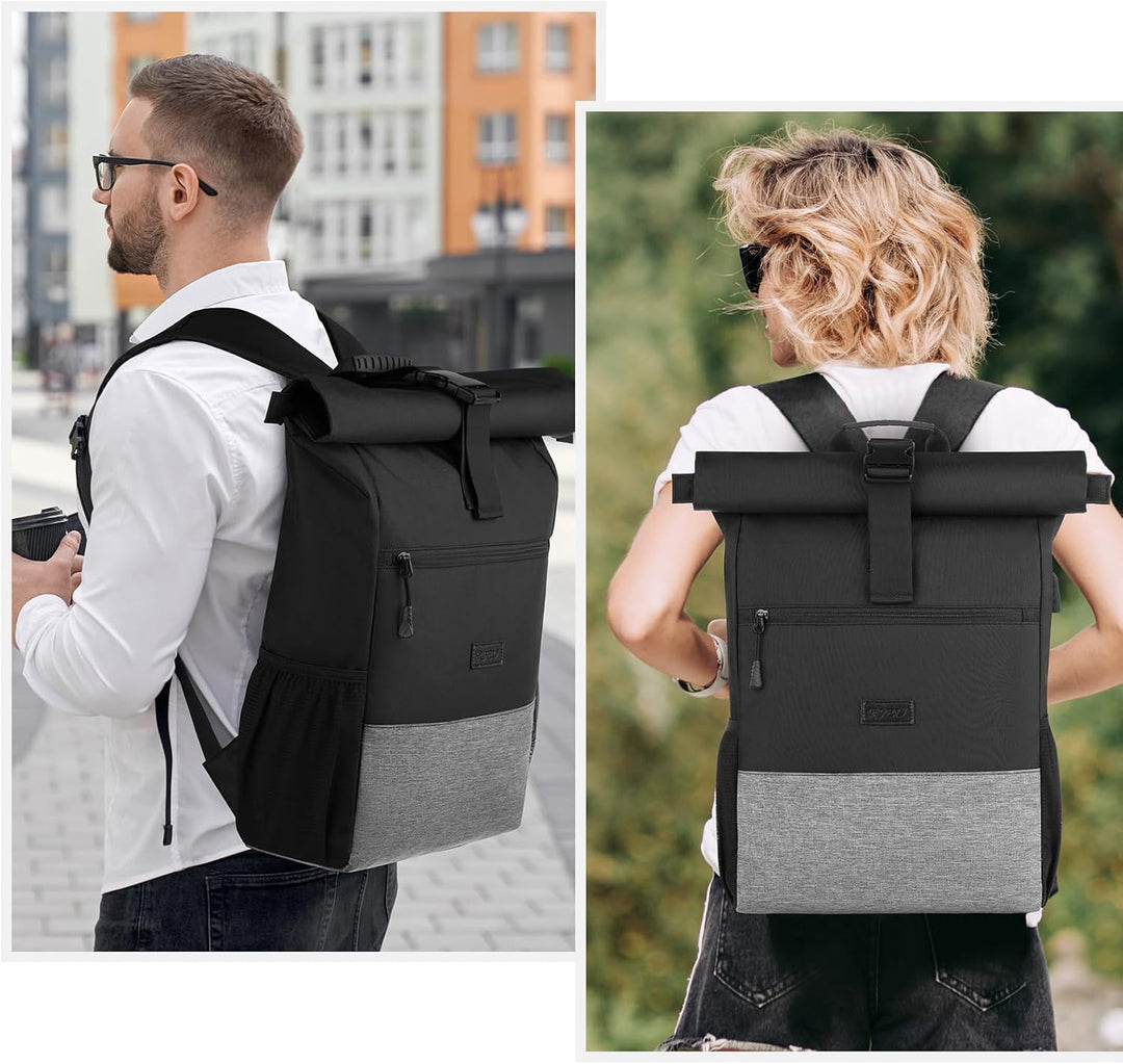 RJEU Rolltop Rucksack Herren Damen,17,3 Zoll Laptop Rucksack Männer für Uni,Business,Fahrrad,Reise,S