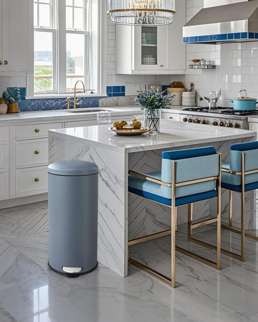 Mülleimer 30 L Treteimer mit Softclose-Deckel, Abfalleimer 30 Liter mit Fusspedal, Rund Mülleimer mi