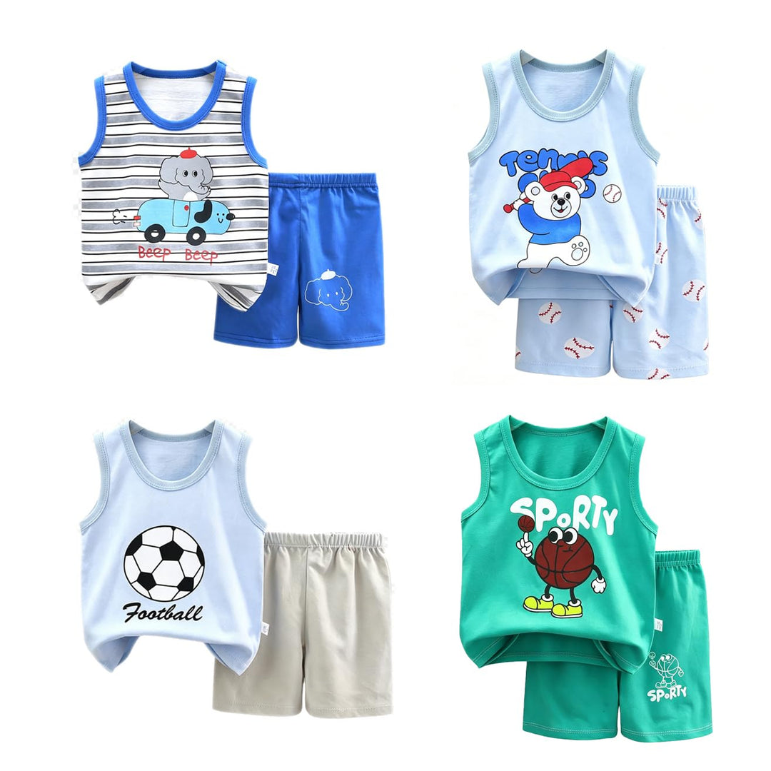 8er Pack Baby Kinder Outfit Set, Ärmelloses Baumwoll Weste + Shorts, Cartoon Print Jungen Mädchen 3