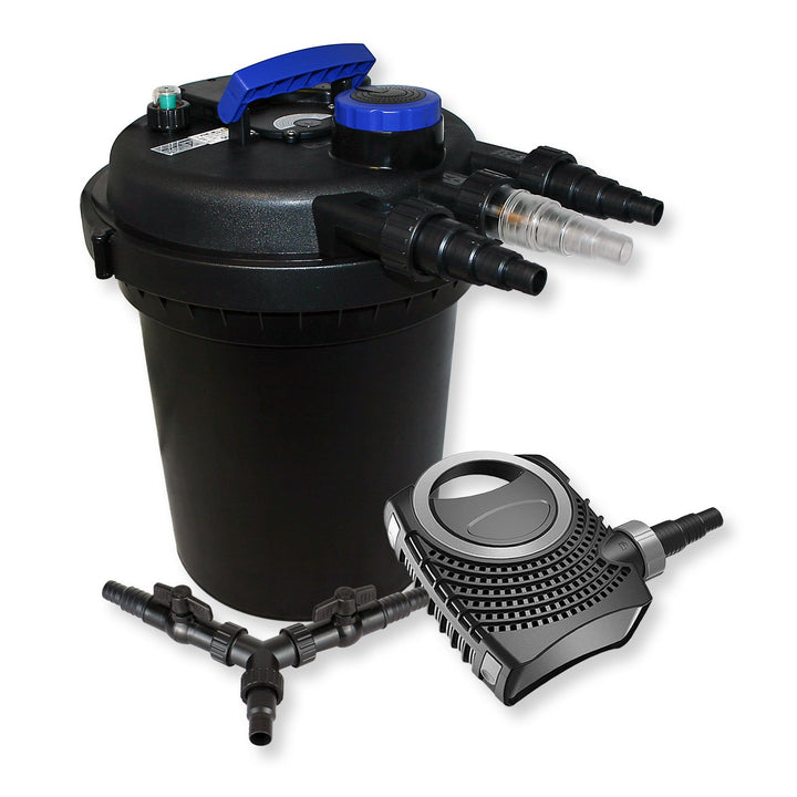 SunSun Komplettset: CPF-250 Teichdruckfilter bis 10000 L Teich mit 11W Teichklärer, NEO10000 SuperEC