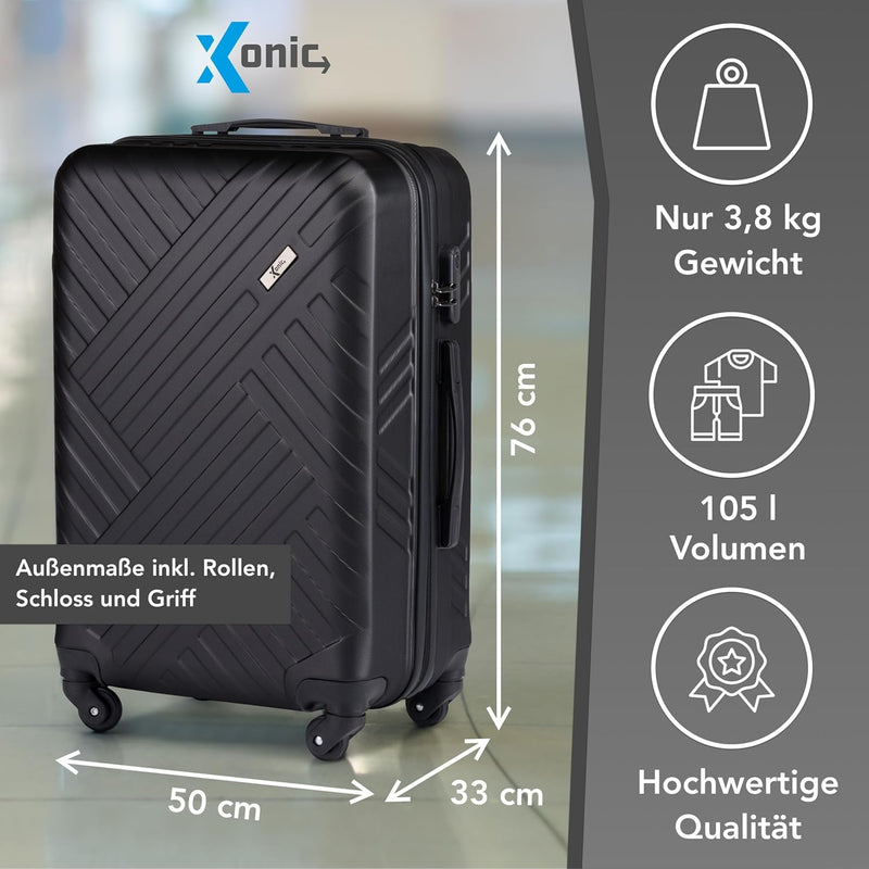 Xonic Design Reisekoffer - Hartschalen-Koffer mit 360° Leichtlauf-Rollen - hochwertiger Trolley mit