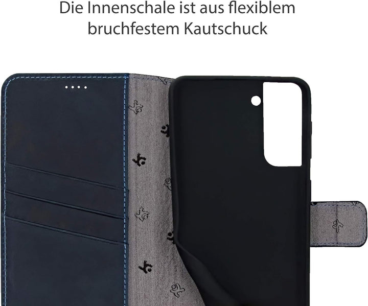 Suncase Book-Style Hülle kompatibel mit Samsung Galaxy S22 5G Leder Tasche (Slim-Fit) Lederhülle Han