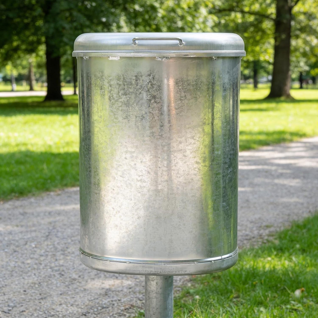 HYDROTEC Abfallbehälter für den Aussenbereich, Inhalt 50 Liter, mit Klappdeckel Stahl verzinkt