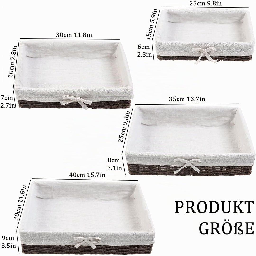 4er Set Brotkörbchen mit Baumwolleinsatz, 4 Grössen Brötchenkorb | mit Innen Metallrahmen | Brotkorb