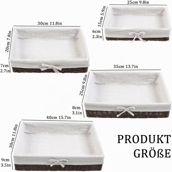 4er Set Brotkörbchen mit Baumwolleinsatz, 4 Grössen Brötchenkorb | mit Innen Metallrahmen | Brotkorb