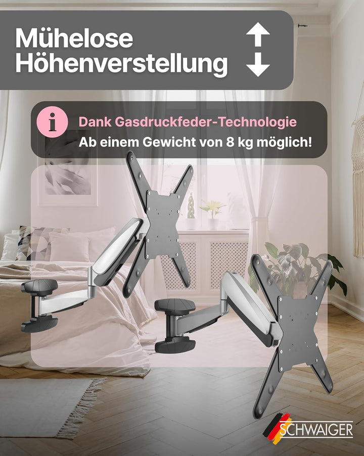 SCHWAIGER TV-Wandhalter Full Motion 1 I 23-55 Zoll Fernseherhalterung I neigbar, schwenkbar, drehbar
