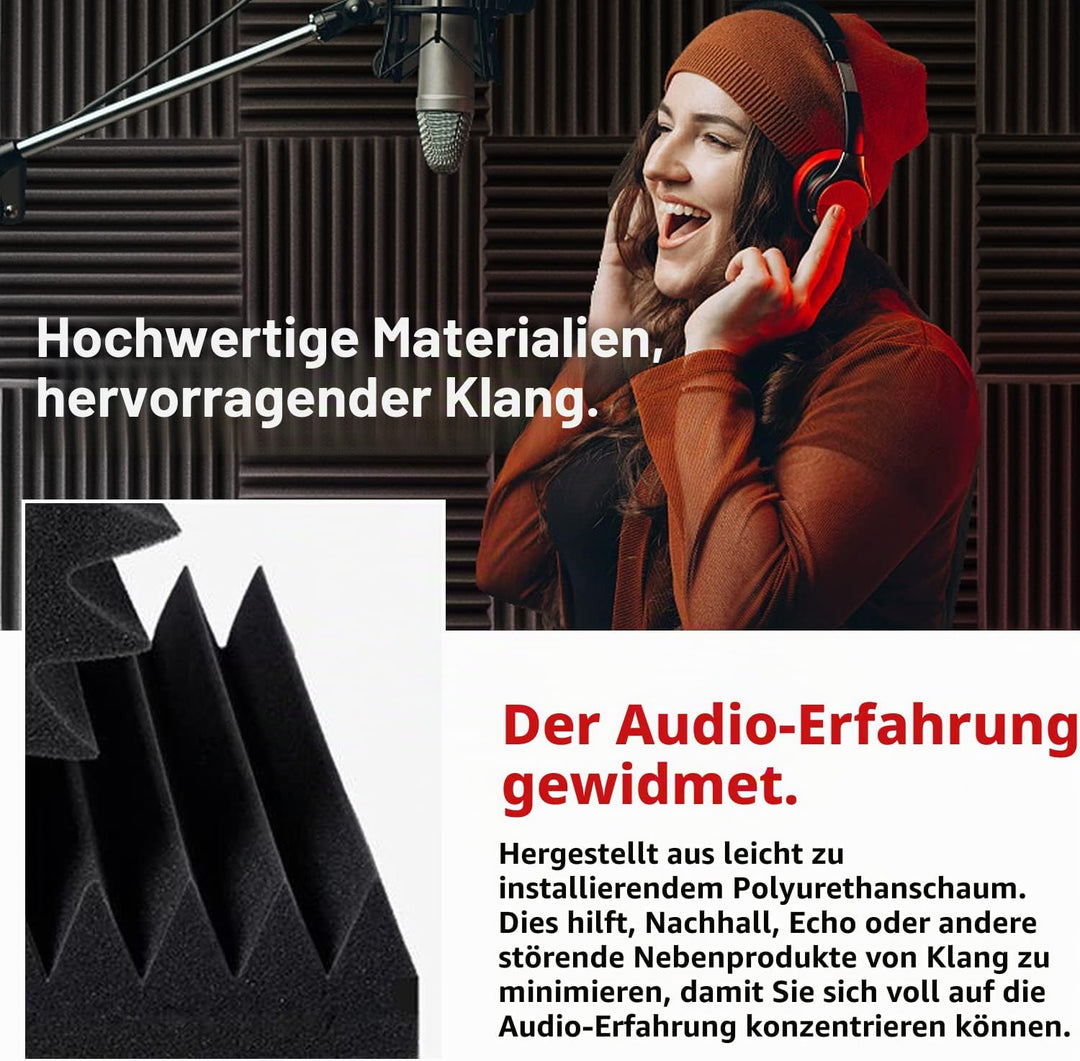FONESO 48 Stück Akustikpaneele, 2.5x30.5x30.5 cm, schalldichte Schaumstoffplatten für Wände, Keilsch