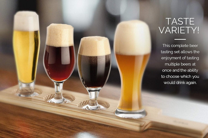 Bierprobe Set - 4 Gläser, Halter und Guide