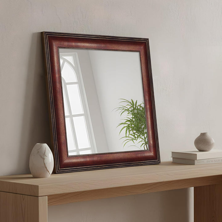 WANDStyle Spiegel Barock und Antik Stil I Aussenmass ca. 50 x 50 cm I Farbe Rot I roter Wandspiegel