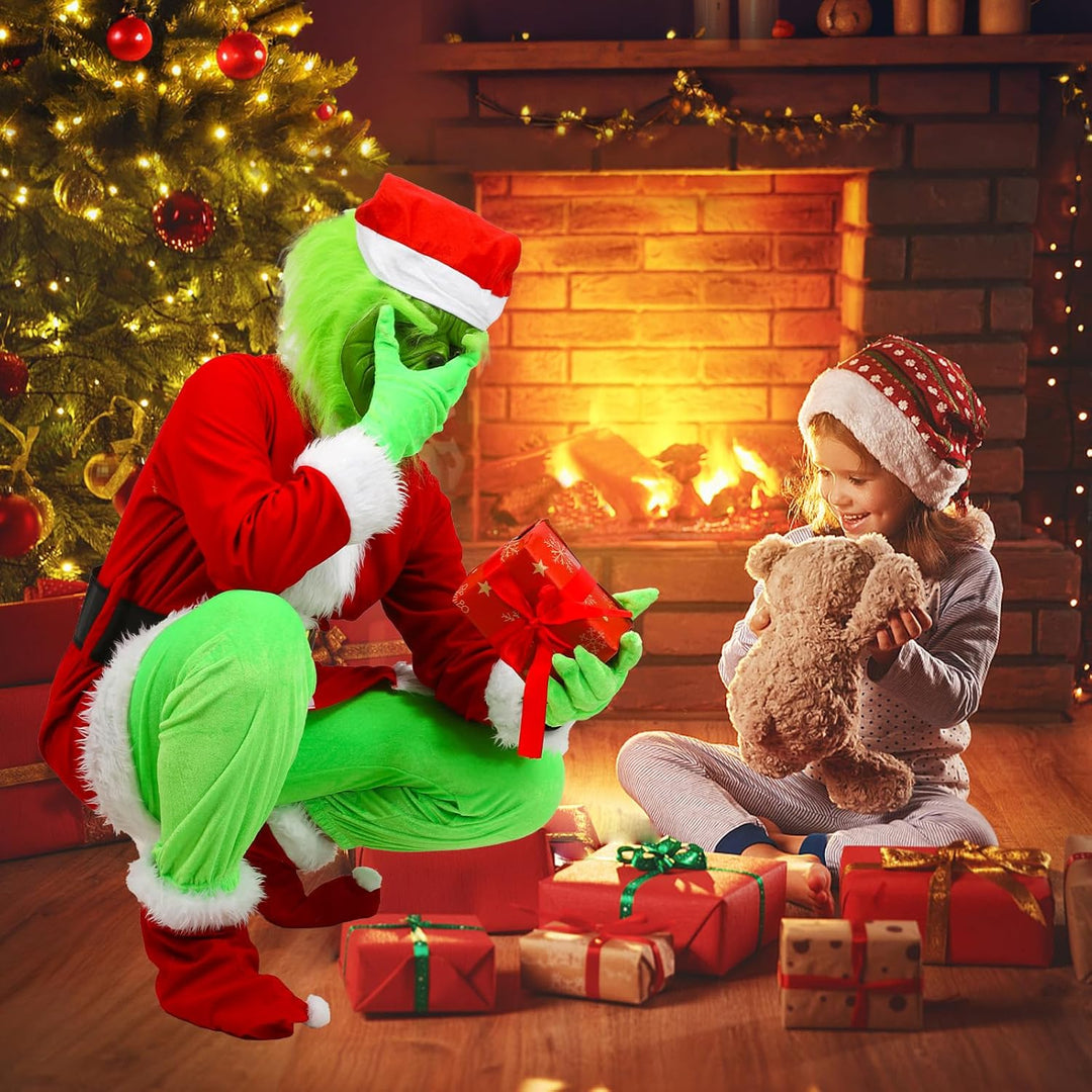 7 Pcs Kostüm Erwachsene Mit Maske,Grün Grosses Monster Kostüm,Weihnachtsmann Nzüge Outfits Halloween