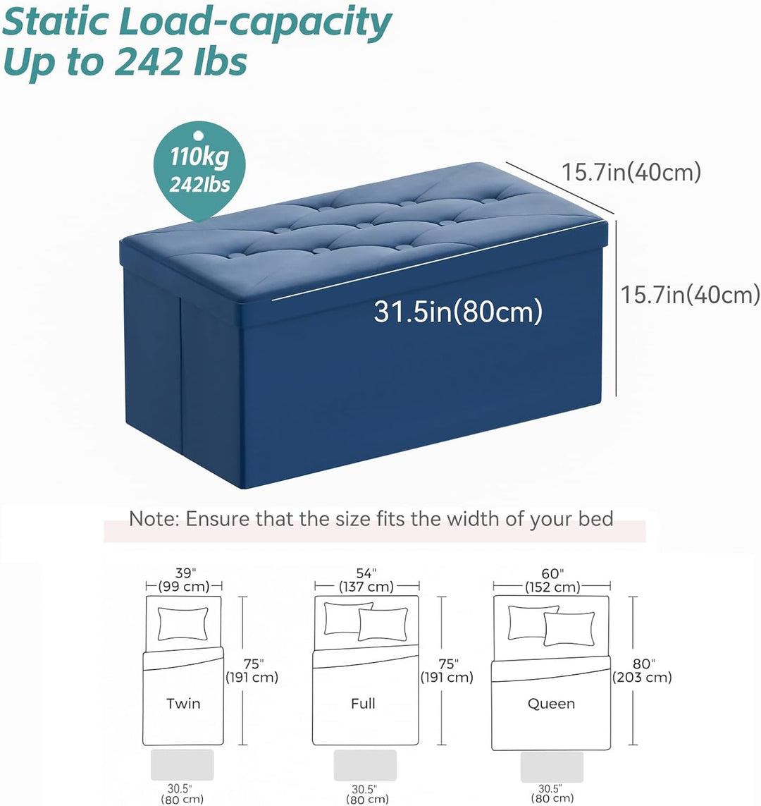 BRIAN & DANY Sitzbank mit Stauraum, Faltbar Sitzhocker Truhen Aufbewahrungsbox aus Samt, 76 x 38 x 3