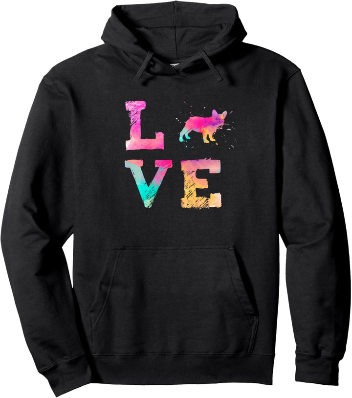 Bunte Aquarellmalerei Französisch Bulldogge Hund Love-r Pullover Hoodie