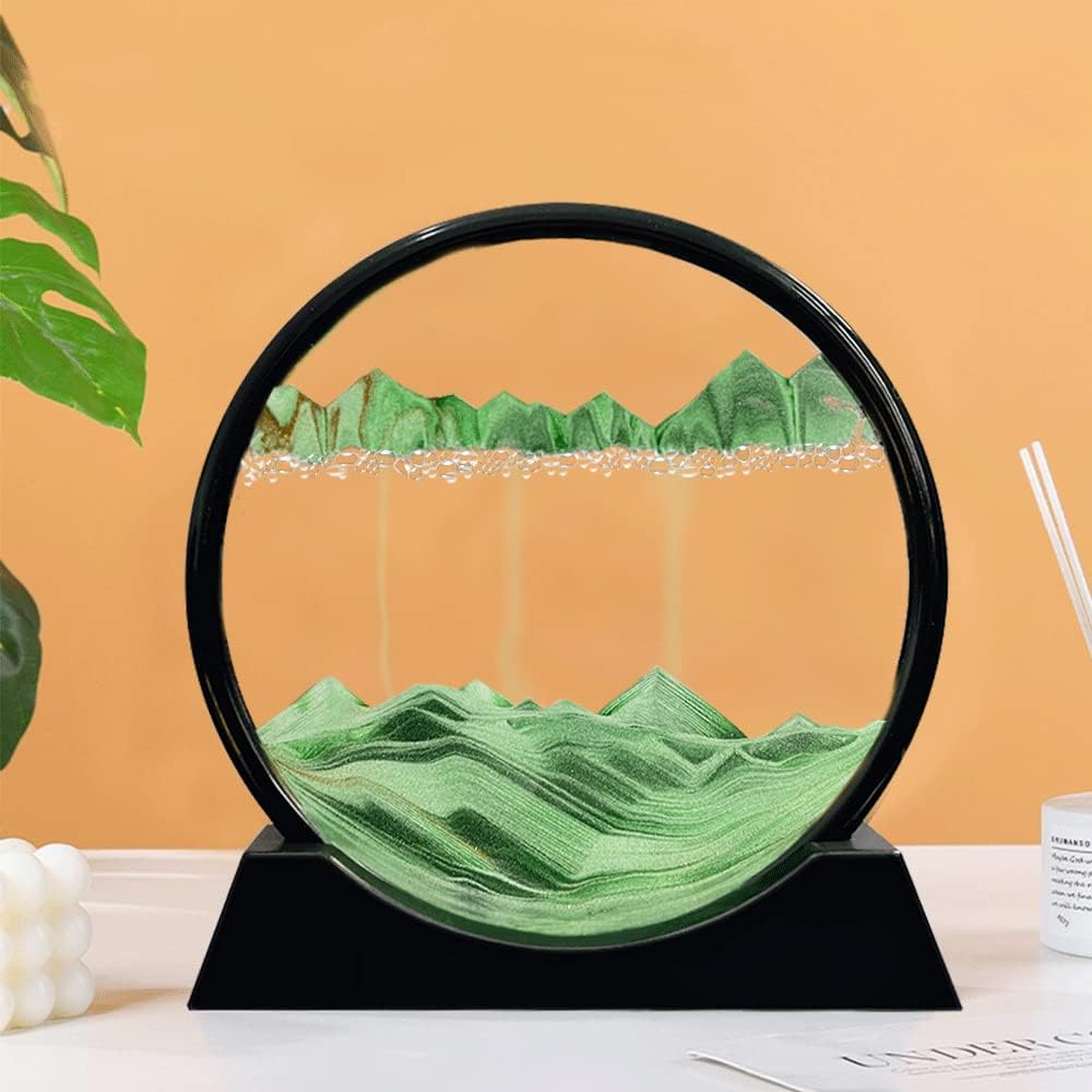 Aoderun Sandbilder Zum Drehen 3d Sanduhr Büro Deko Sand Rundes Glas Fliessender Sand Rahmen Beweglic