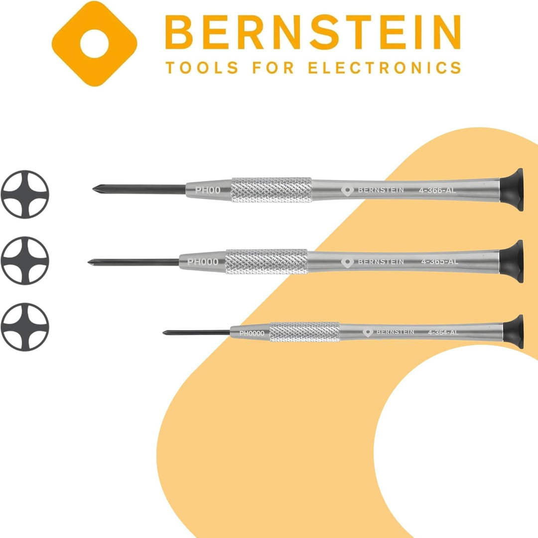 BERNSTEIN Uhrmacher-Mikro-Schraubendreher 3-tlg Kreuzschlitz PH0000 / PH000 / PH00, Uhrmacherwerkzeu