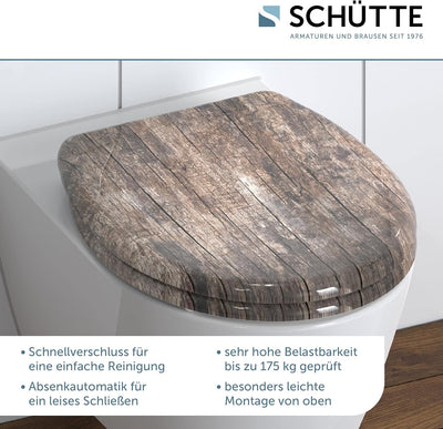 SCHÜTTE WC-Sitz Duroplast OLD WOOD, Toilettensitz mit Absenkautomatik und Schnellverschluss für die