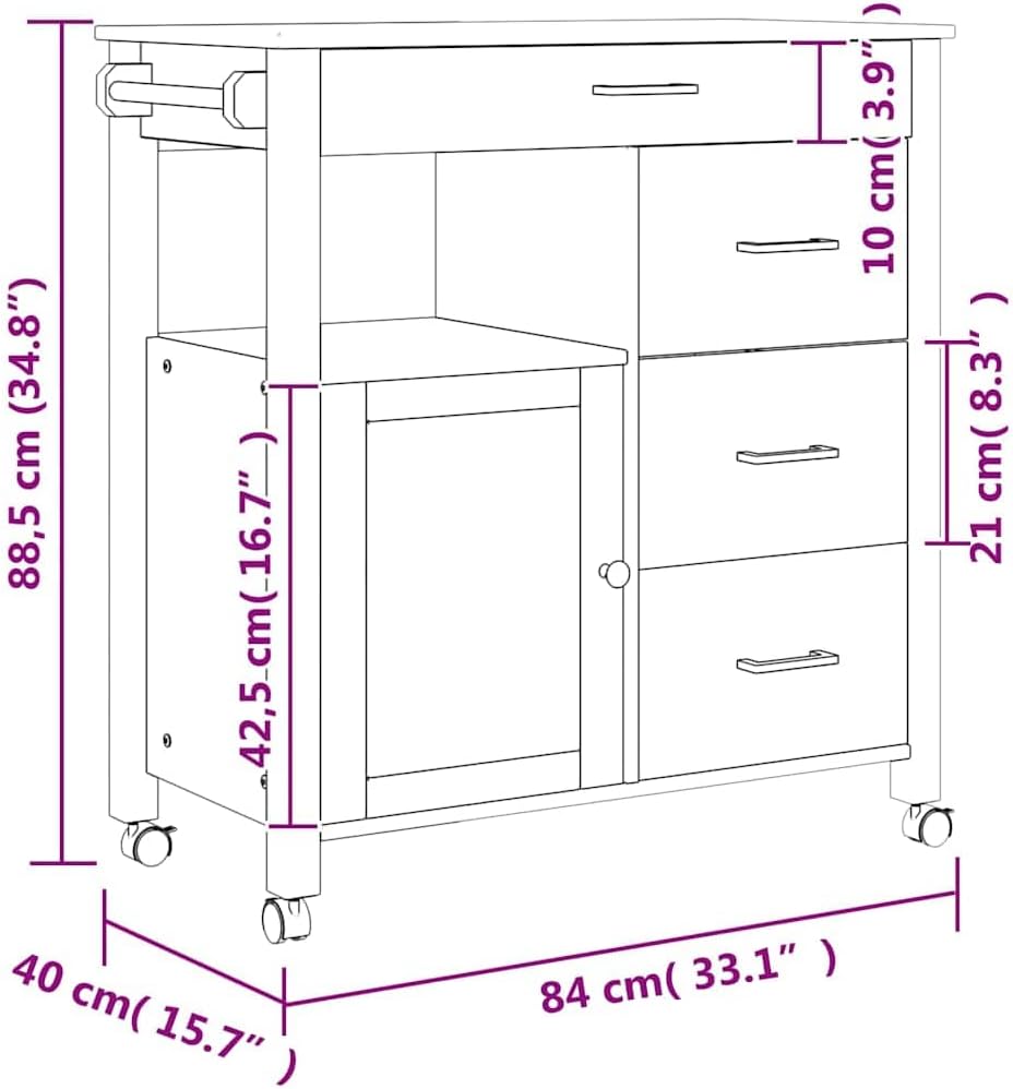 vidaXL Küchenwagen, Servierwagen mit viel Stauraum, Beistellwagen für Küche Wohnzimmer Badezimmer, T