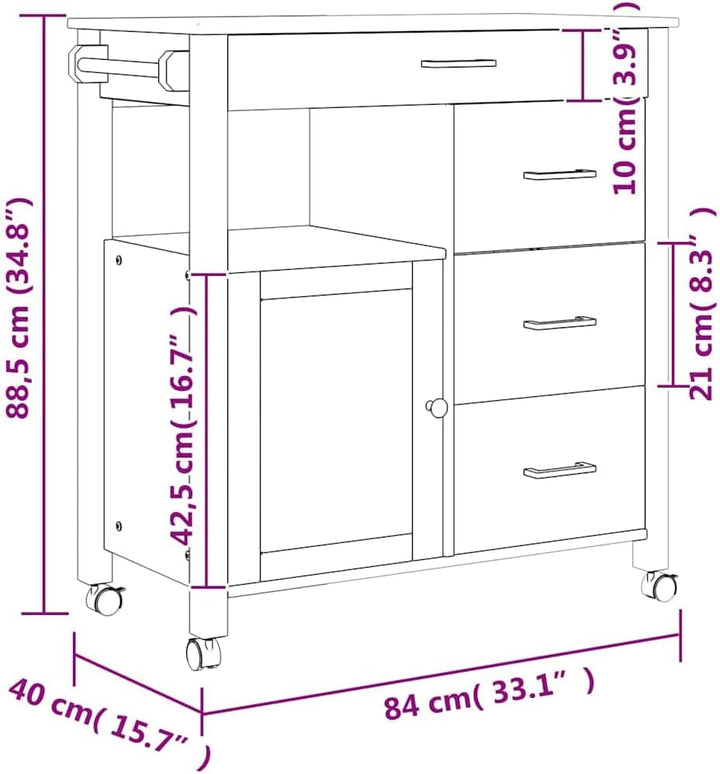 vidaXL Küchenwagen, Servierwagen mit viel Stauraum, Beistellwagen für Küche Wohnzimmer Badezimmer, T