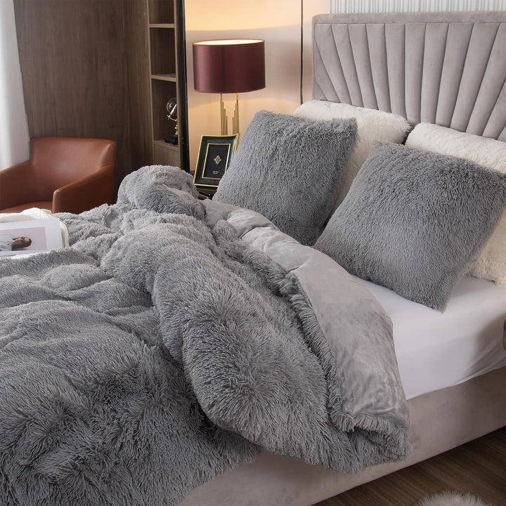 EMME Plüsch Bettwäsche Set 200x200cm Biber Flauschige Bettdecke Set für Bett Shaggy und Plüsch weich