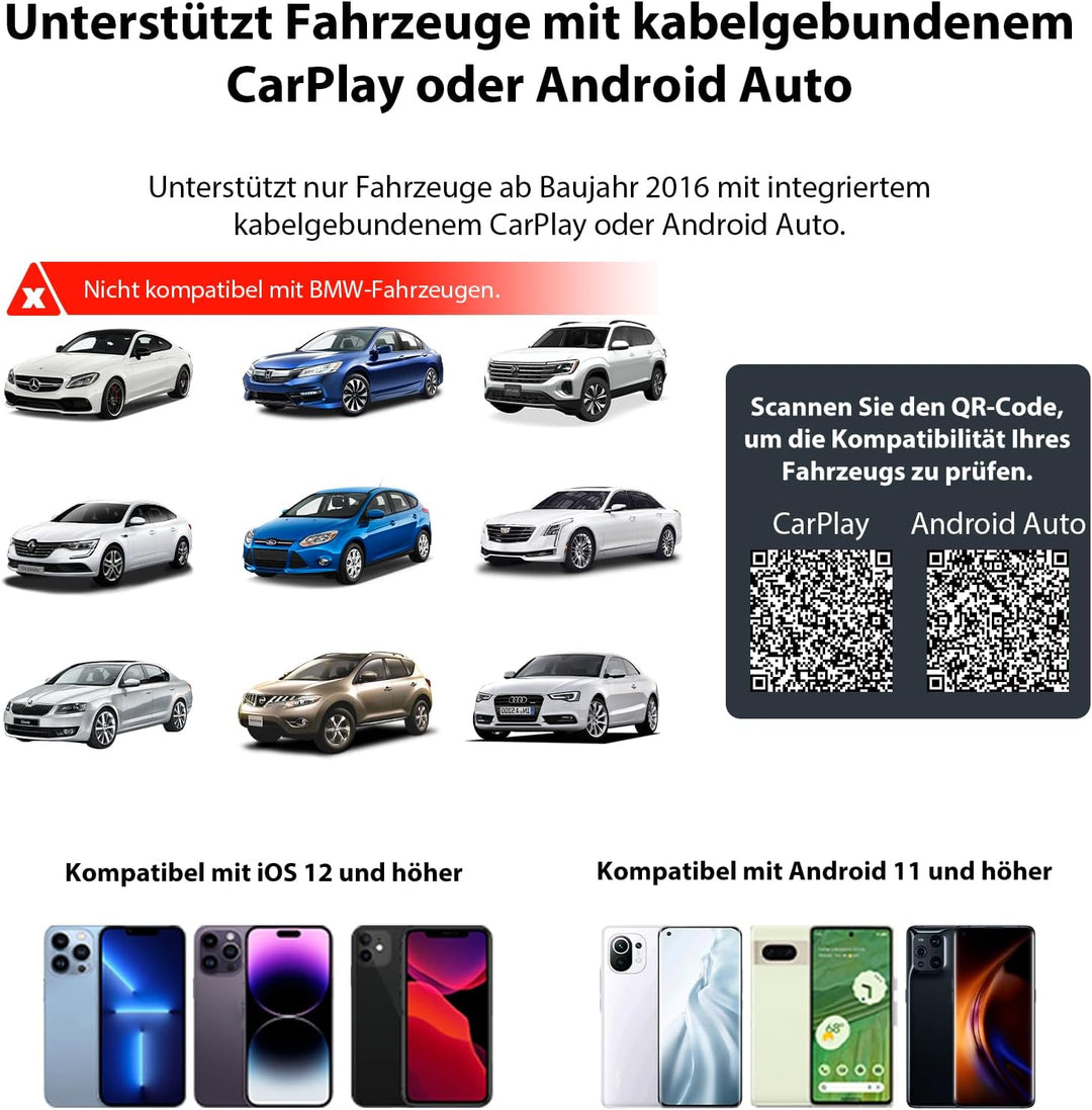 Mini USB Wireless CarPlay Adapter, Auto Multimedia Dongle, kabelloser Android Auto 2 in 1 Adapter, K