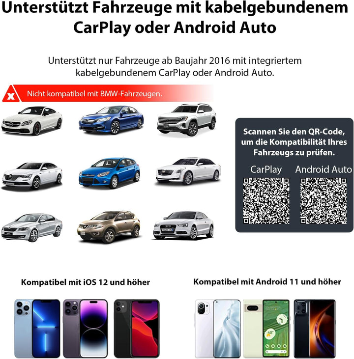 Mini USB Wireless CarPlay Adapter, Auto Multimedia Dongle, kabelloser Android Auto 2 in 1 Adapter, K